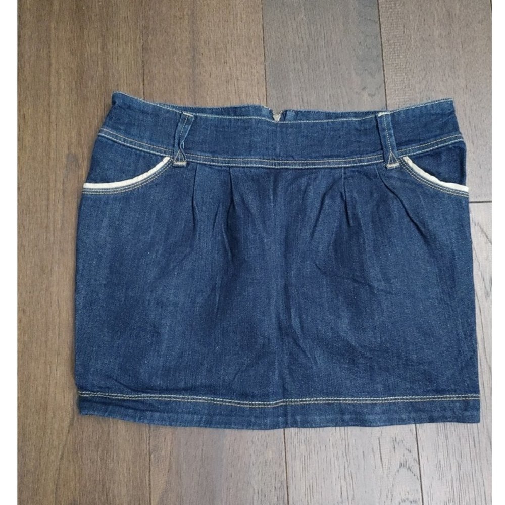 PULL & BEAR (UK) SHORT DENIM MINI SKIRT + SIDE POCKET PIPING + BACK ZIPPER (US